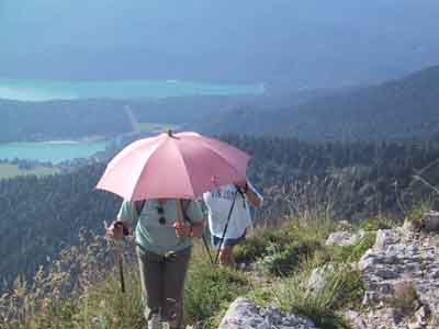 hiker with umbrella