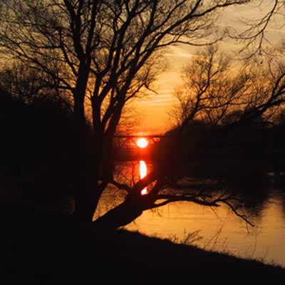 sunset above the Isar river